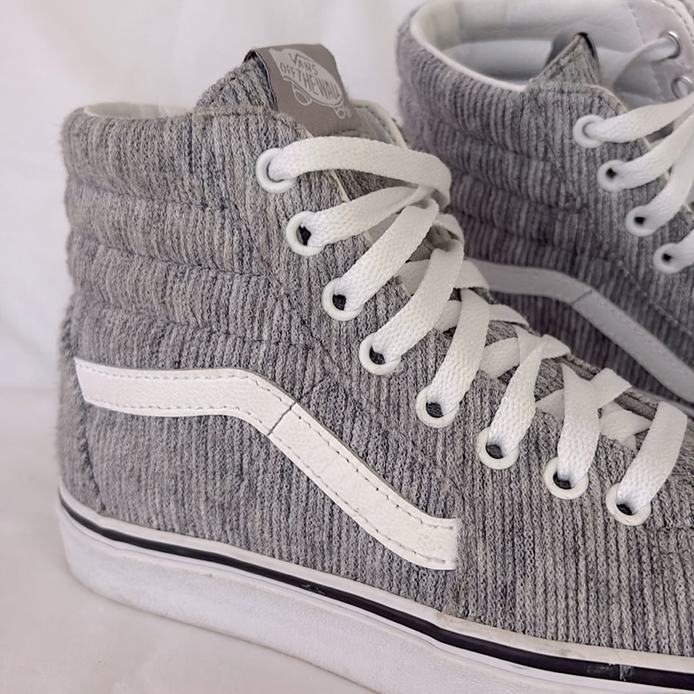 Vans Sk8 Hi Sneakers Gray White Corduroy High Top Shoes Lace Up Women’s 7 - Picture 5 of 11